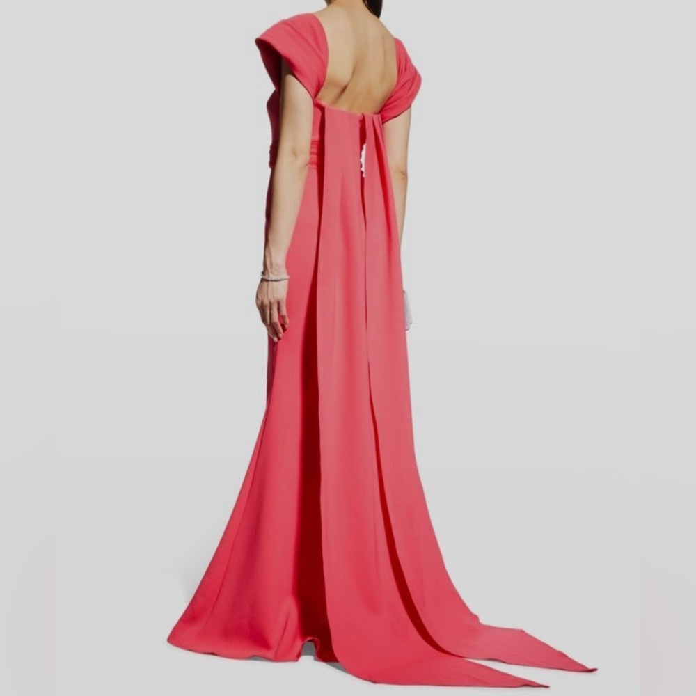 Jovani Women's Pink Pleated Bow Trumpet Gown Size 2 Dress EUC